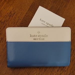 Kate Spade Leather Niagra Blue Medium Bifold Wallet New with Tags